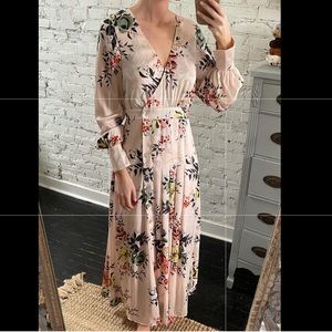 Free People Floral Long Sleeve Maxi Dress with Buttons, Slit